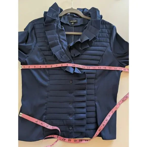 Samuel Dong Blazer Jacket Evening Formal Pleated Ruffle Iridescent Blue Size L - Picture 10 of 11